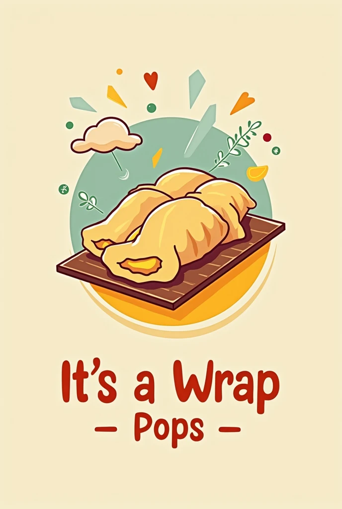 Create me a logo of “It’s A Wrap Pops” it’s a siomai wrapper that has a sweet filling of ube-cheese, chocolate-banana, and mango-cream cheese