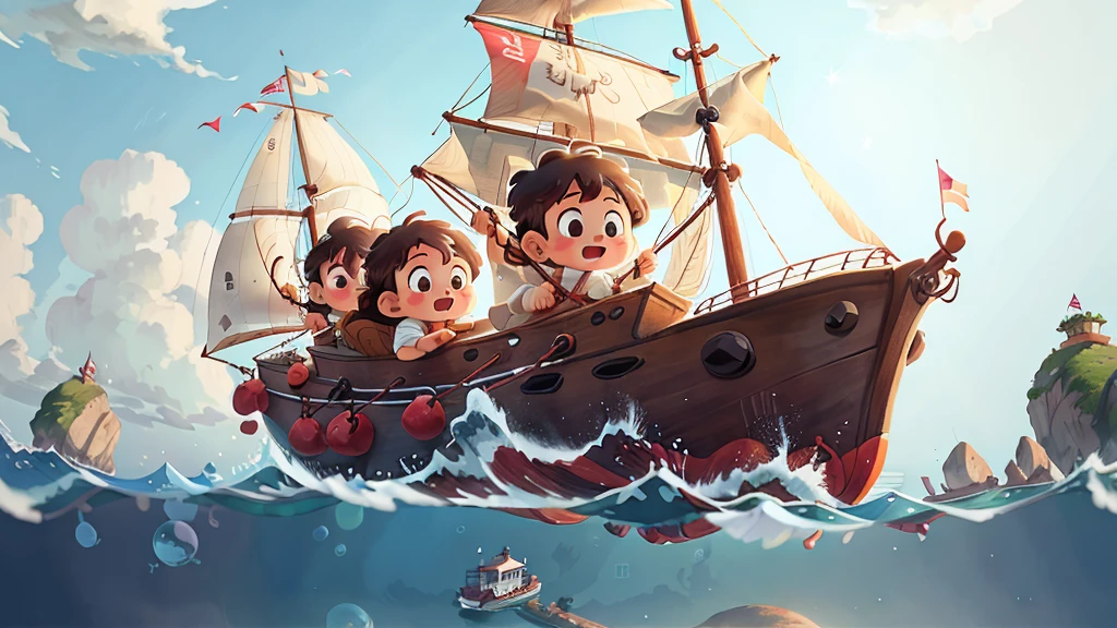 Children playing sailing on the sea,Ultra-clear picture quality