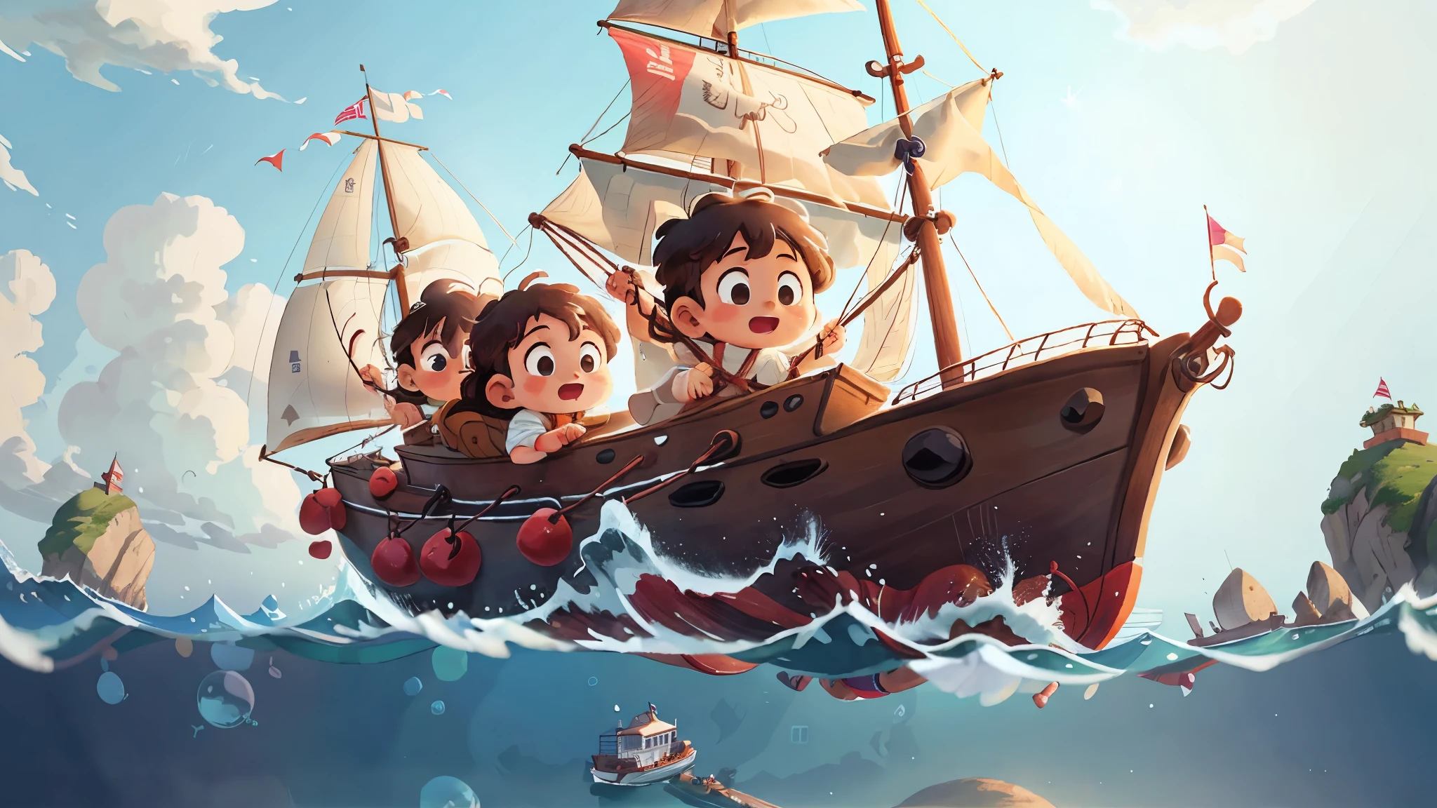 Children playing sailing on the sea,Ultra-clear picture quality