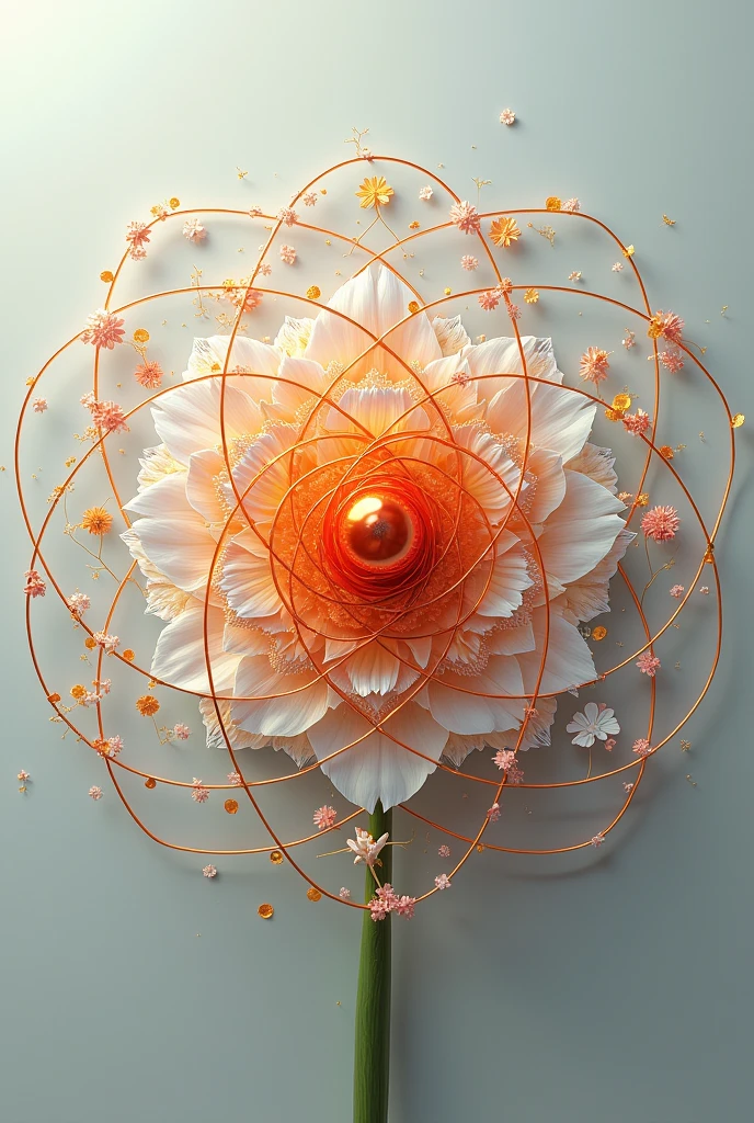 Model of an atom like ernest rutherford’s model but looks like a flower. Add design