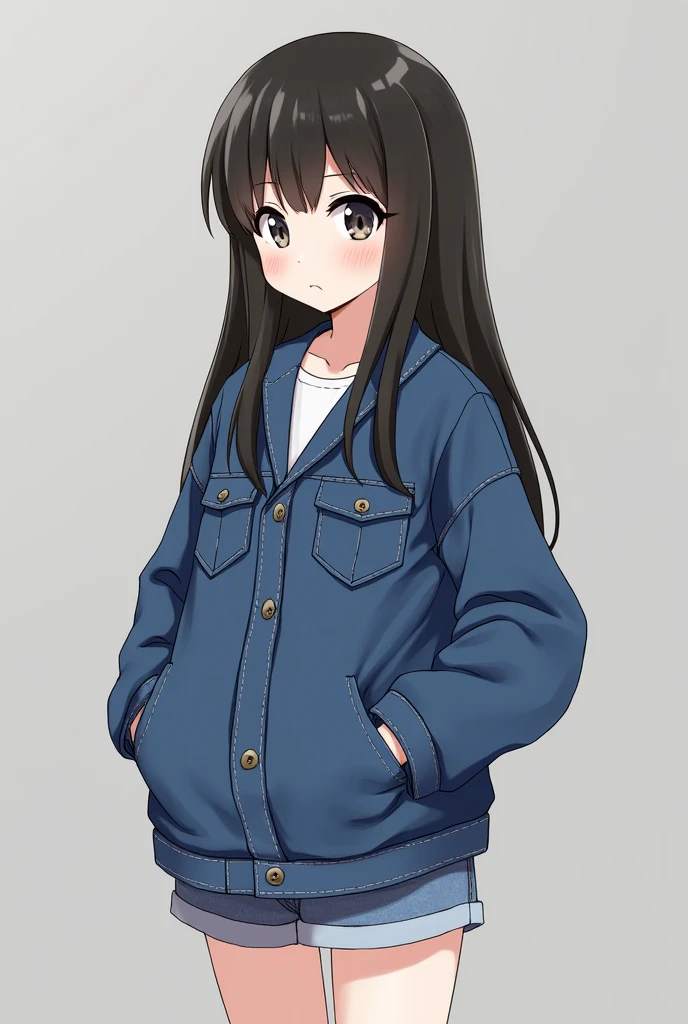 Black gal,One Japanese girl,Denim Jacket ,Collar stand,Denim shorts