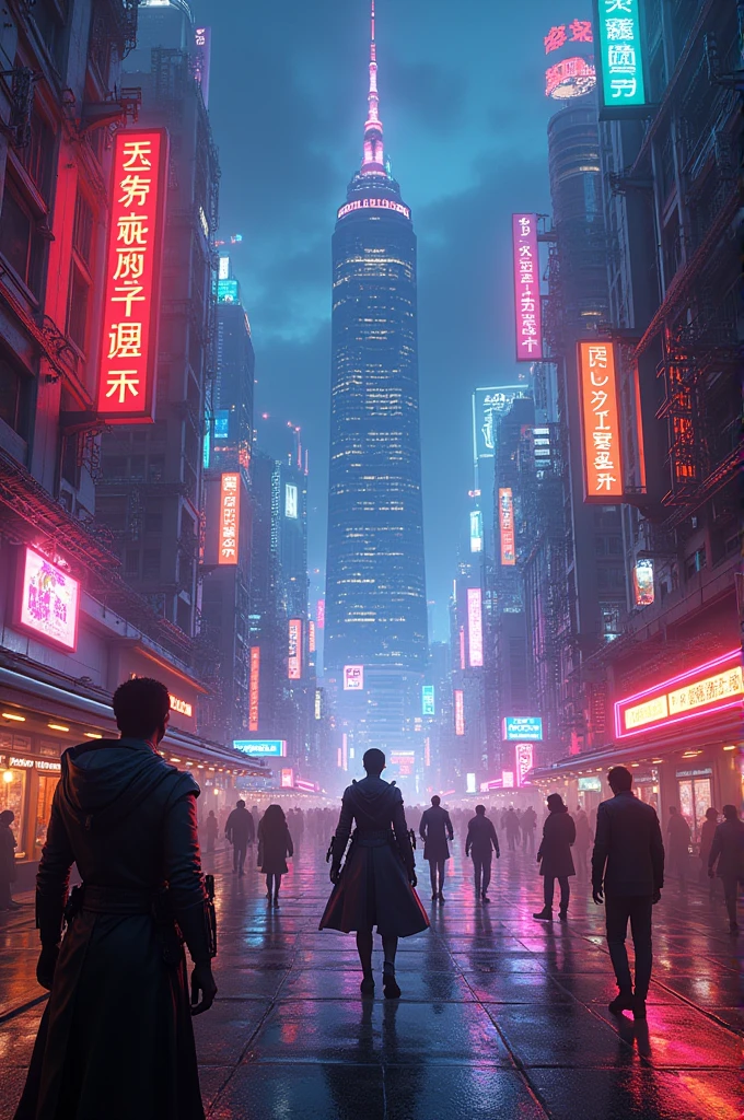 Draw a neon city