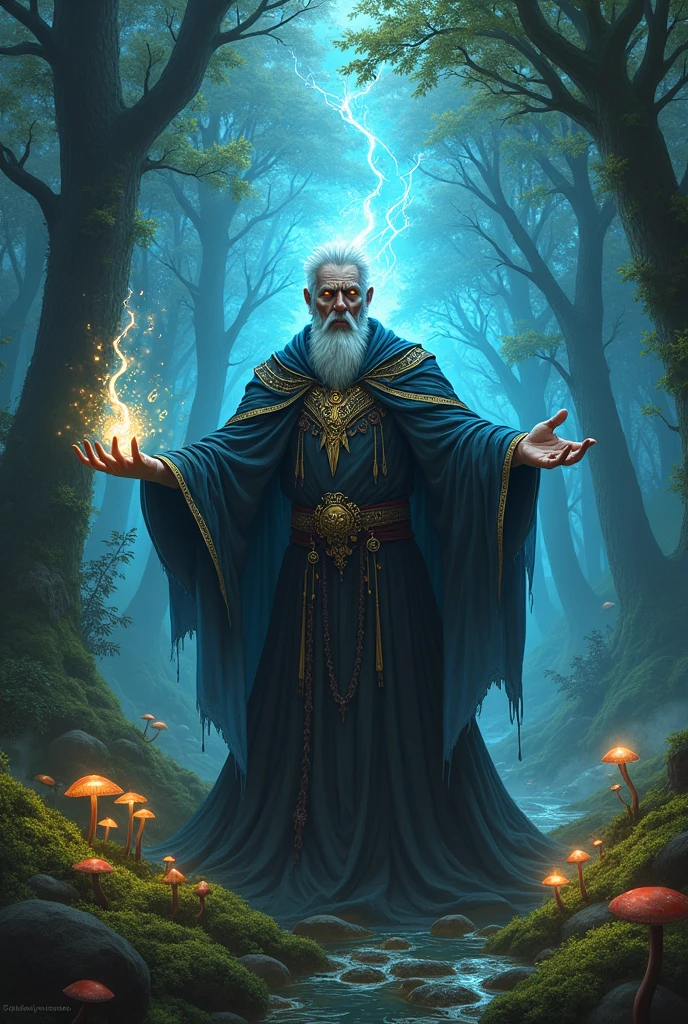 male wizard fairy, corrupting yourself to evil by doing a very powerful magic, he achieved omnipotence in an enchanted forest full of magic