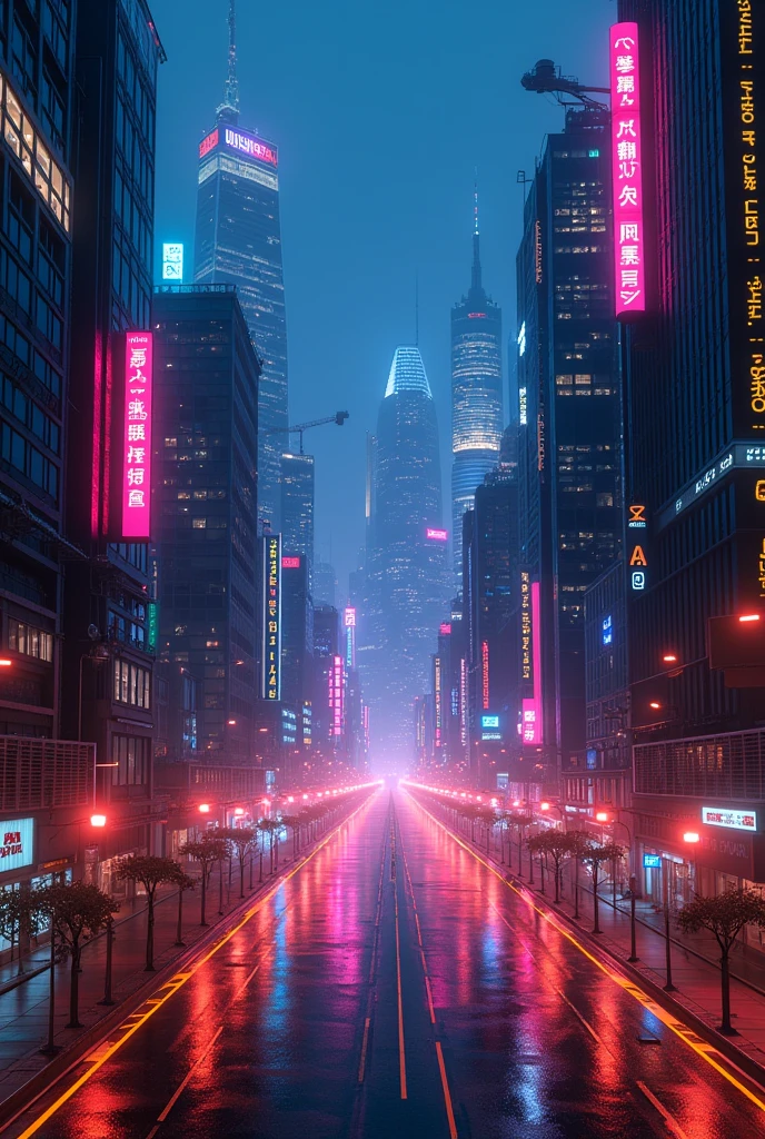 Draw a neon city with no people