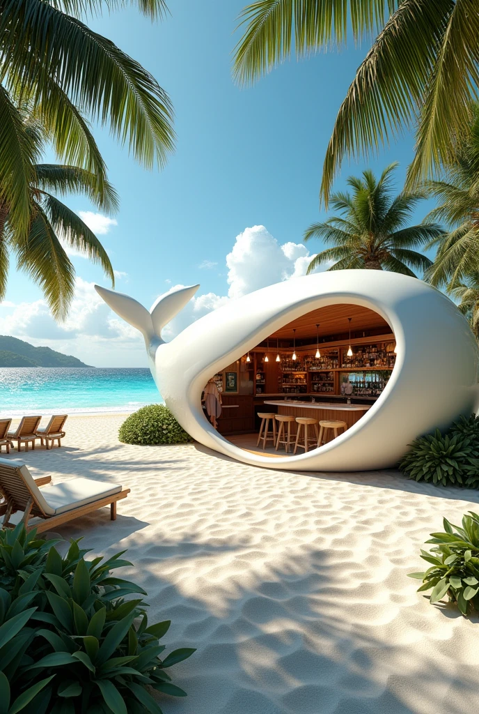Beach bar design based on the shape of a whale