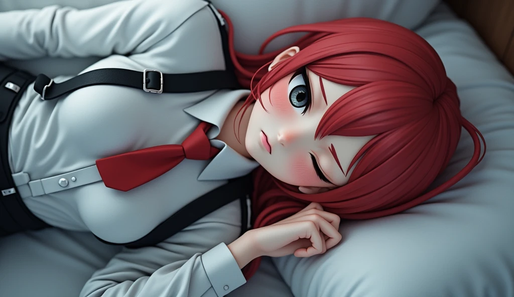 {{lying down on one's side}},{Lying on the bed},,,{{Resting with an aching body} {{lie down:1.6}},{{masterpiece}}, {{{Highest quality}}},{{Very detailed}}, {{figure}},{{tall}},{{Adult female}},,{{cowboy shot}},{1girl},{{Long sleeve mini skirt uniform}}},}}{}},{{Pain,}},{}, ,{{white blouse}},{}},,{{blushing with anger}},{{one eye closed,}},,{{Grit your teeth,suffering,v-shaped eyebrows.,Sweat dripping,raise one's eyebrows,}},{{}},,Slender body}}{{suffer}}{{Female police officer}},,,,suspenders ,Long sleeve mini skirt uniform, ,Black fingerless gloves, Long Red Hair, Red tie,Straight hair ,Blunt bangs,Thigh holster,.loafer,,blush,Wrinkles ,amount,Medium chest ,get annoyed,,Slums,