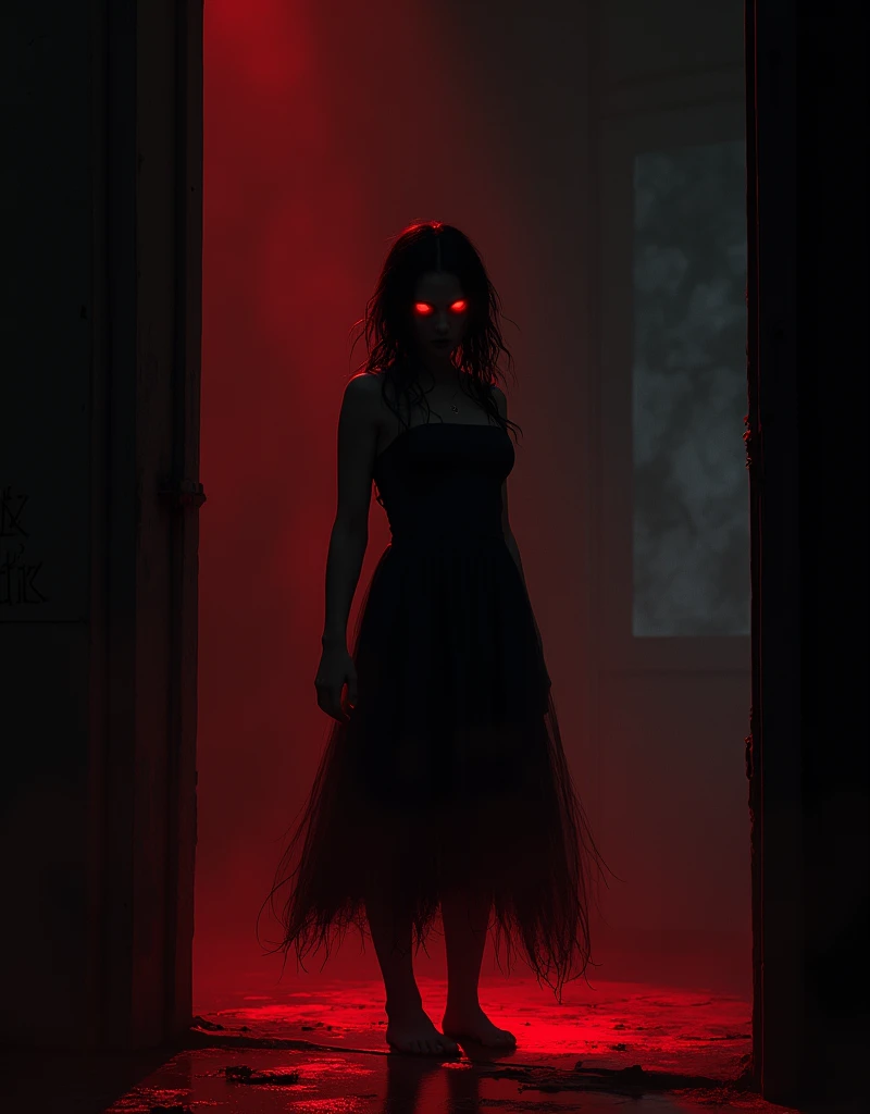 Ashley Wood style, dark scarlet, Chemiluminescence, deonica in the dark with a crazy look, creepy, (minimalism: 1), ray tracing details...Stephen Gammell Style