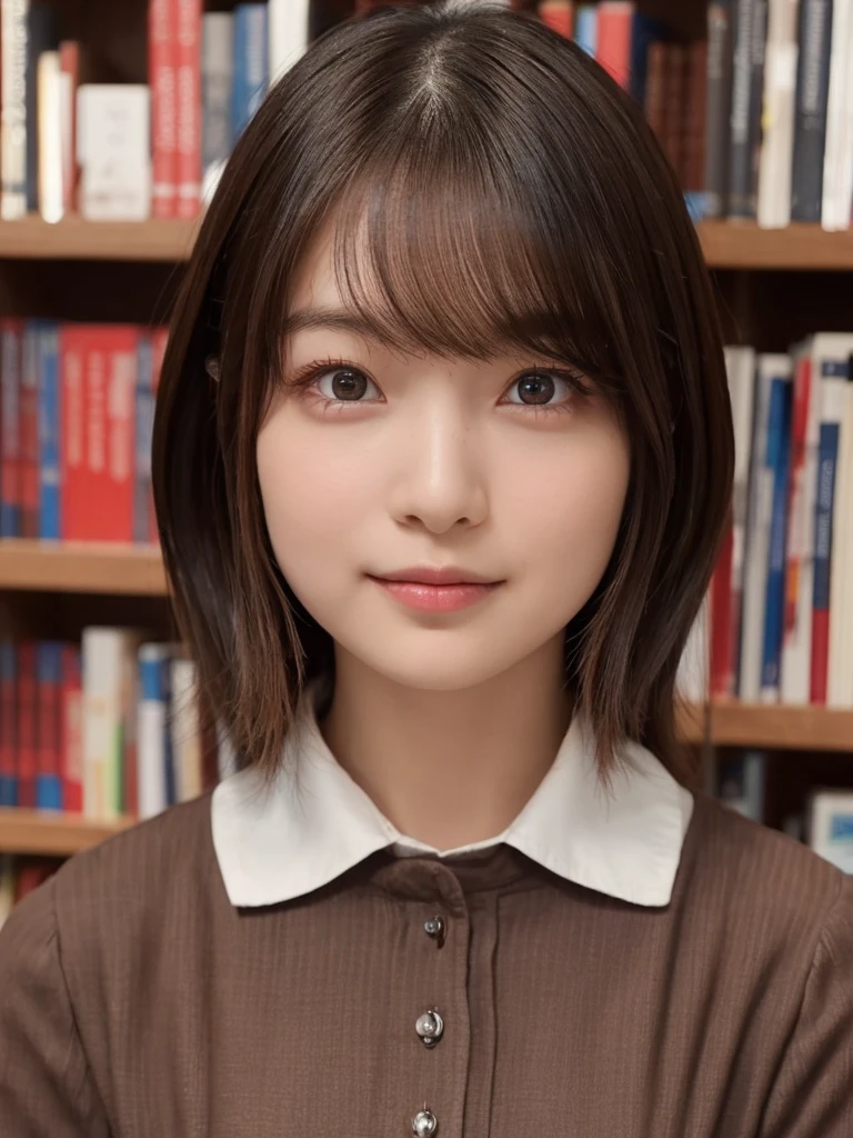 uedareina,One Girl, (beautiful girl, Delicate girl:1.3), (************:1.3),
break, (Uniform Costume:1.3),
break, (Standing in the library:1.2),
break, Very beautiful eyes, (Symmetrical eyes:1.3),
break, Small breasts, Brown eyes, Parted bangs, Brown Hair, (Upper teeth, The best smile:0.2),
break, (Eye and facial details:1.0),
break, (masterpiece, Highest quality, Very detailed, Detailed face, 8k)