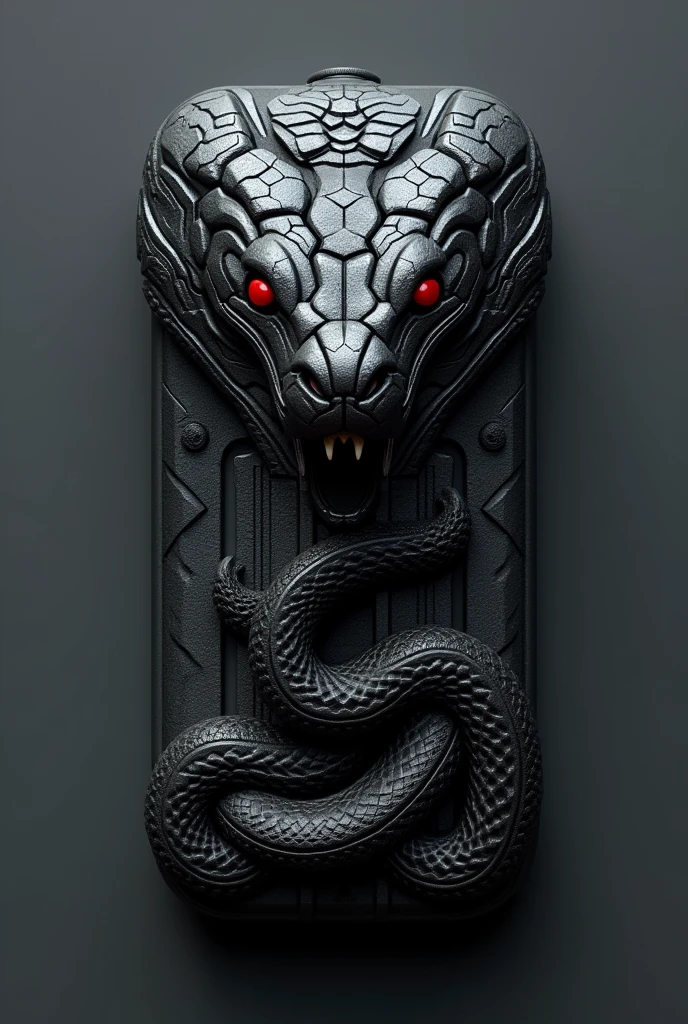 a futuristic powerbank with cravings of a snakes head being stepped on and crashed that’s a size of a flash drive that can also be stuck on the phone while charging