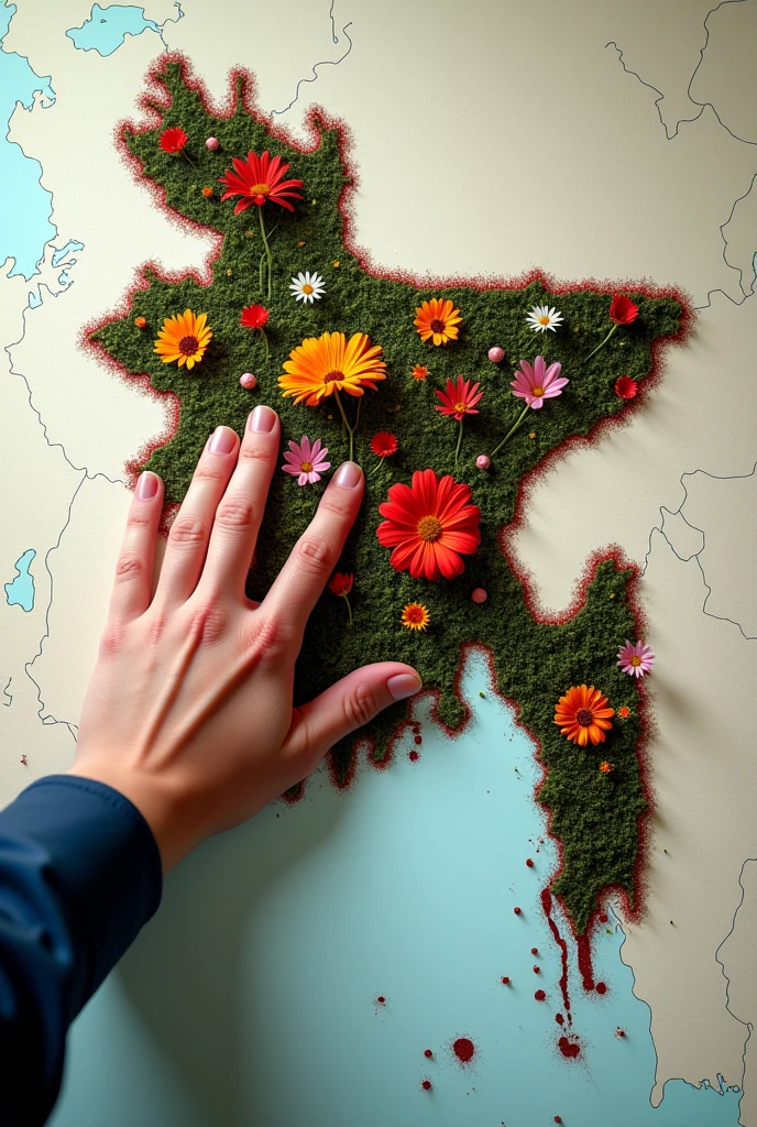 A electric engineer erases the bloody spot on the map of Bangladesh and creates a flower garden
