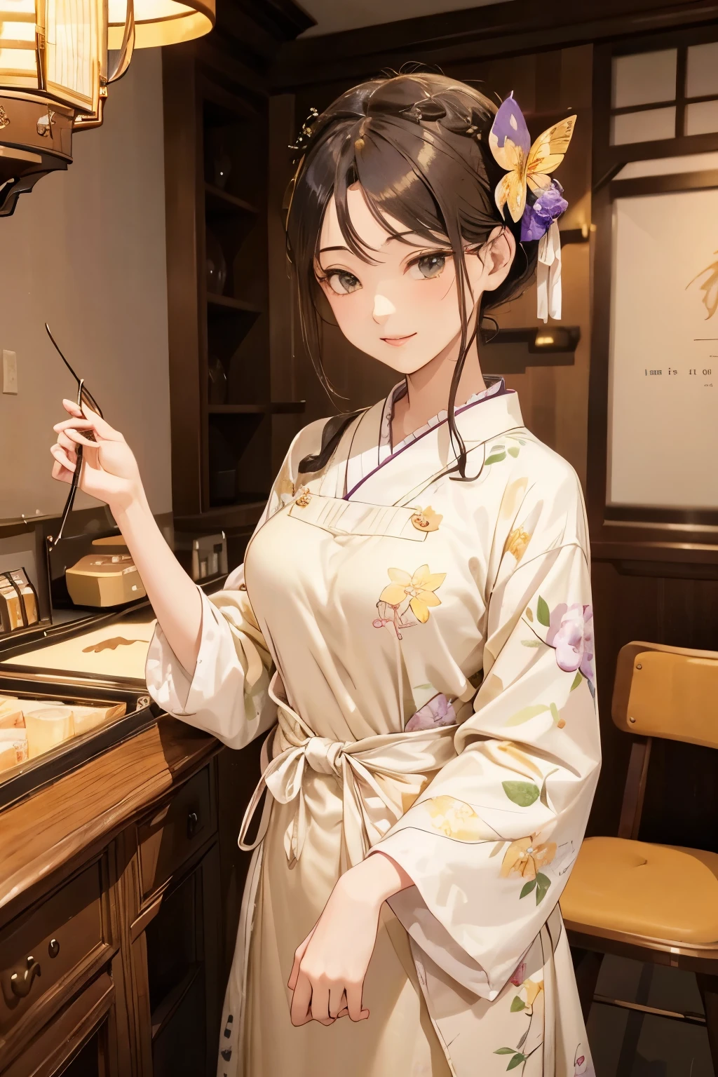 Taisho periodカフェ、Coffee shop calm atmosphere、girl２people、gramophone、menu、coffee、Shortcake、people物にフォーカス、Taisho period、girl clothes、Yellow floral dress、Green ribbon、Kimono with butterfly and flower pattern、Carrying a purple drawstring bag with a floral pattern、Lace white parasol masterpiece, best quality, detailed, hyper detailed, insanely detailed, exquisite, beautiful, 16K,masterpiece, best quality, detailed, ultra detailed, hyper detailed, insanely detailed, exquisite, beautiful, a
bsurdres, 16K absurdres,、Smile and chat、Taisho Retro、Nostalgic atmosphere、people物にフォーカスする、Perfect Face、beautiful





