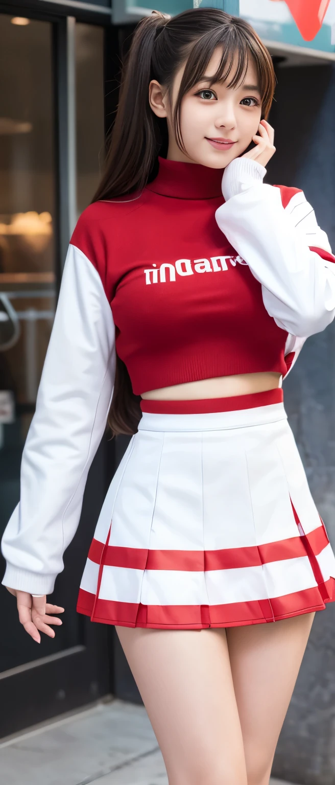 Cute  Idol Girl、whole body、Good style、、、、、、、、、、Thick legs、Tight Uniform（White jacket、Red tight mini skirt、）、、Cool girl face、、