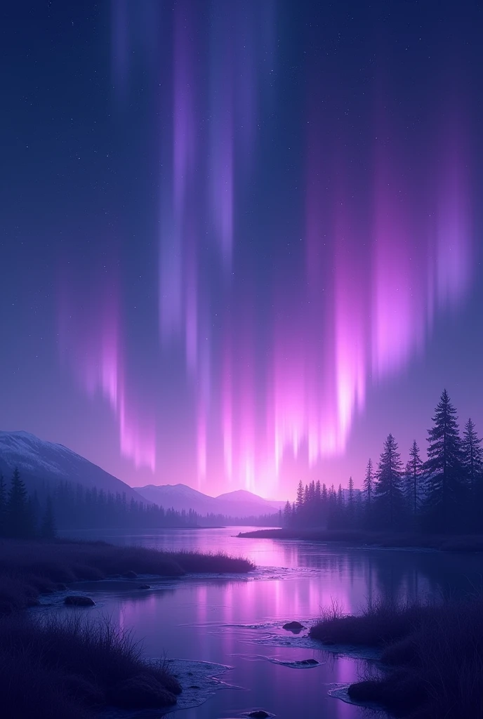 Create a purple aurora borealis background for a perfume ad without the woman without the perfume