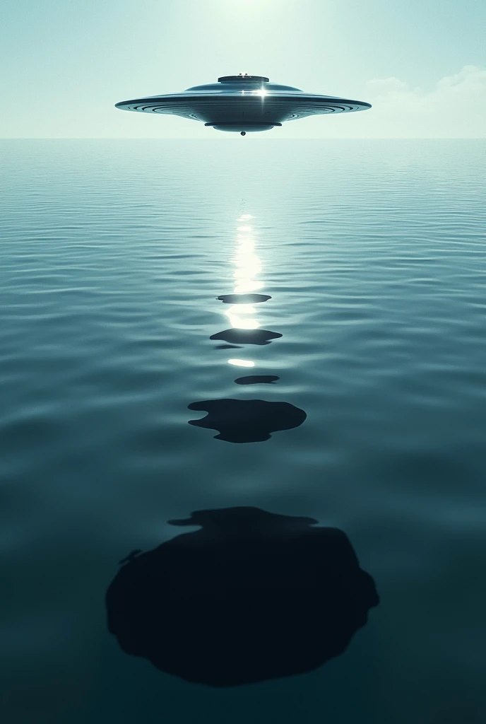 A UFO in the over water that takes three shadows 