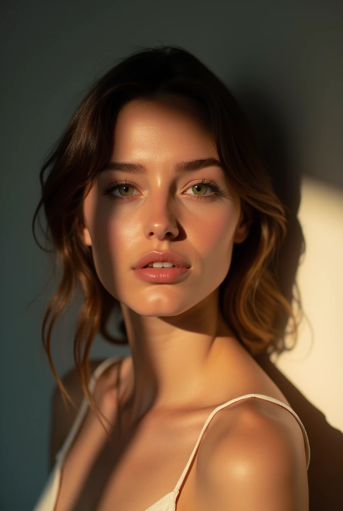 Portrait, shot on Leica, shadowplay, gorgeous lighting, subtle pastel hues, 8k