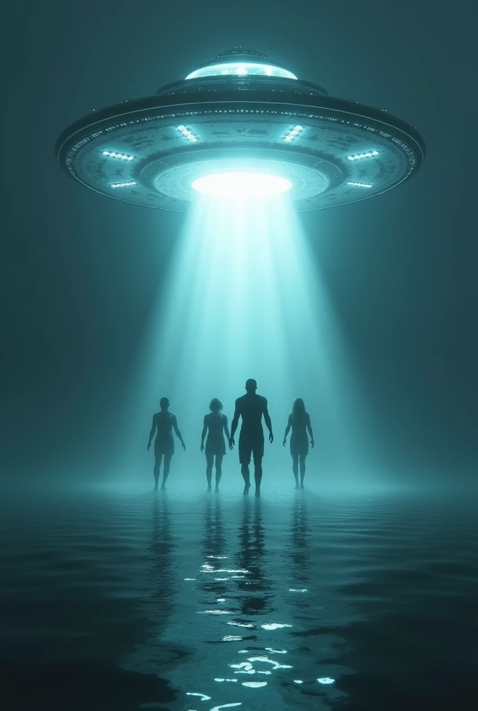 A UFO in the water that takes three people in the form of shadows 