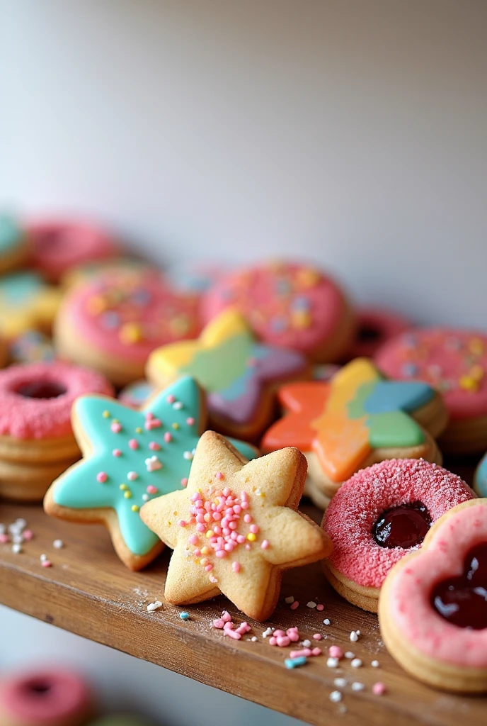 colorful cookies arranged on a shelf