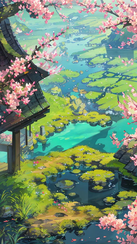 Ancient China、Cottages、spring、jungle、lake、Cave、Fall,The tree、grassland、Rochas、Hot springs、hydrosphere、(Implications:1.0)、Epic creation、Realistic lighting、High Definition Details、masterpiece、best quality,(Highly detailed CG Unity 8k wallpaper)
