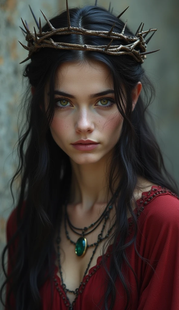 Thorns pierce the body,Long hair,Glowing eyes,Crown of Thorns,grace,Queen of Thorns