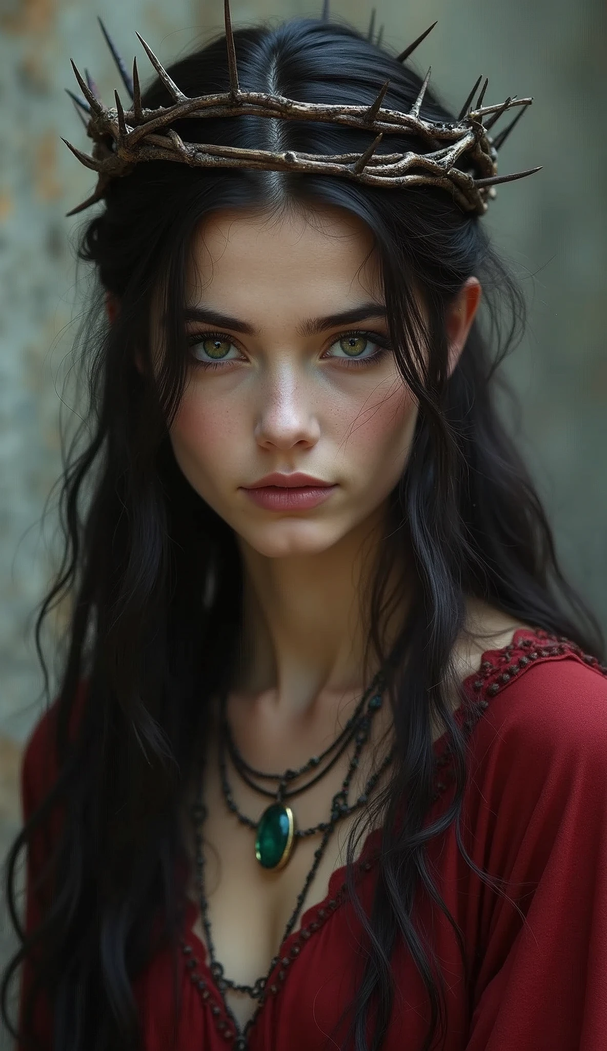 Thorns pierce the body,Long hair,Glowing eyes,Crown of Thorns,grace,Queen of Thorns