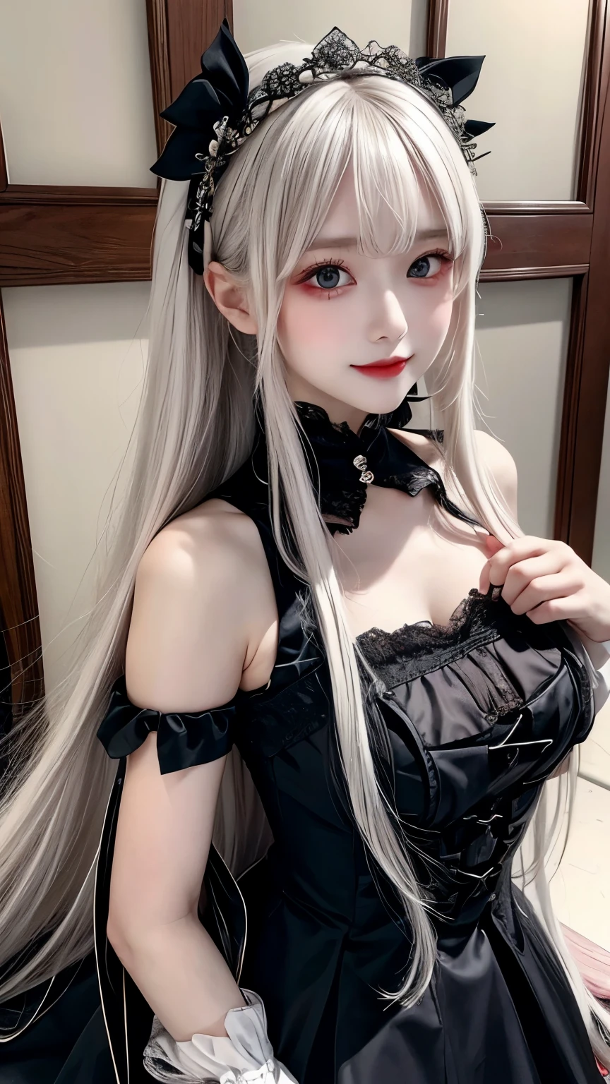 Has long white hair and red eyes、Please draw a super beautiful girl wearing a black hair accessory.。She wears a Gothic Lolita outfit、The elegant and mysterious atmosphere surrounds you.。Her hair ornament is black、Showing off her beautiful hair、It highlights her individuality。
Her Gothic Lolita outfit、A dark and luxurious design that is still subtle、It maintains its understated charm。Lace and ribbon、Accents such as ruffles、It is a hallmark of her Gothic Lolita style.。The outfit hugged her figure beautifully.、It gives elegance and class。
Her red eyes shine passionately、Combined with her charming smile、It highlights her individuality and charm.。Her smile has a unique charm、Combined with her mysterious aura、Her charm stands out even more。Her appearance is美しく、Its presence is captivating。
This beautiful girl with long white hair and red eyes、Wearing a modest yet attractive Gothic Lolita outfit、It displays its beauty and dignity。Her appearance is、Her presence and charm in the world of Gothic Lolita fashion is fused together.、It is a fascinating and mysterious sight.。