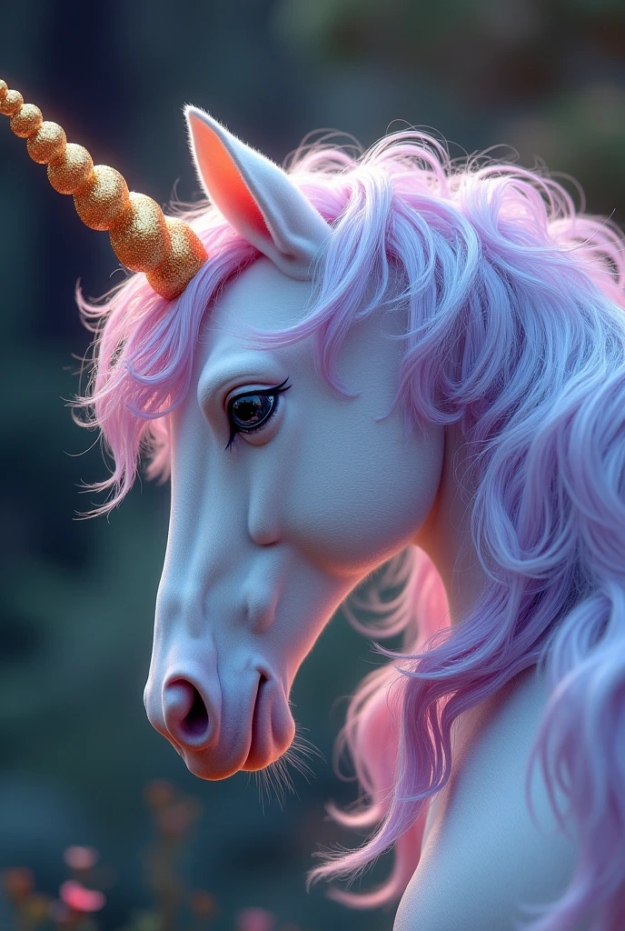 Look on the side of the unicorn, I want to use for fairy tale signs, iridescent fur and horns, cute feeling