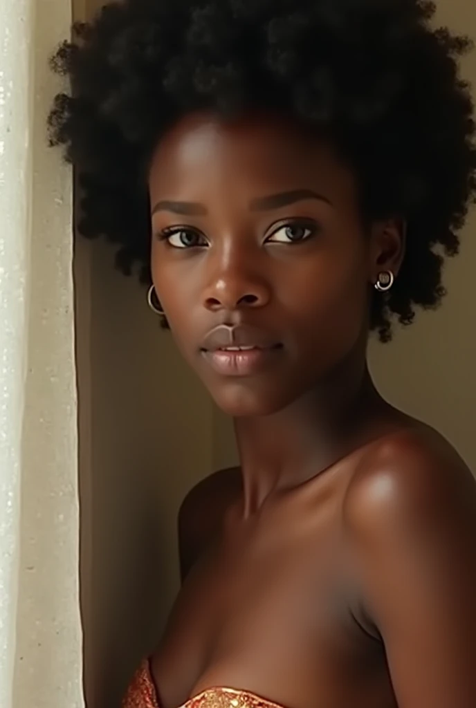 16 year old curly black ager, very small breasts, naked showing off her full body