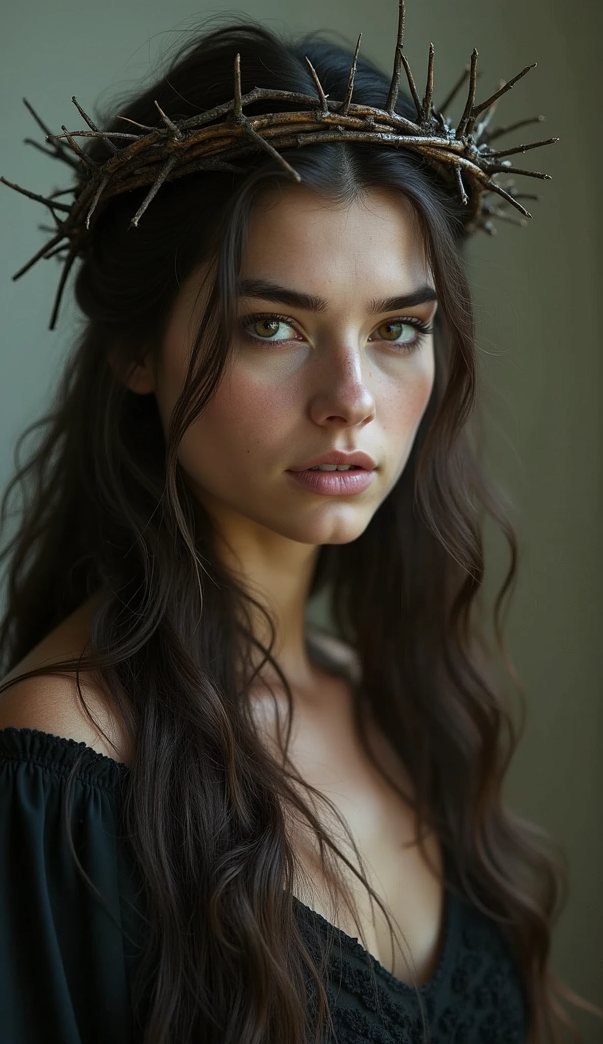 Thorns pierce the body,Long hair,Glowing eyes,Crown of Thorns,grace,Queen of Thorns
