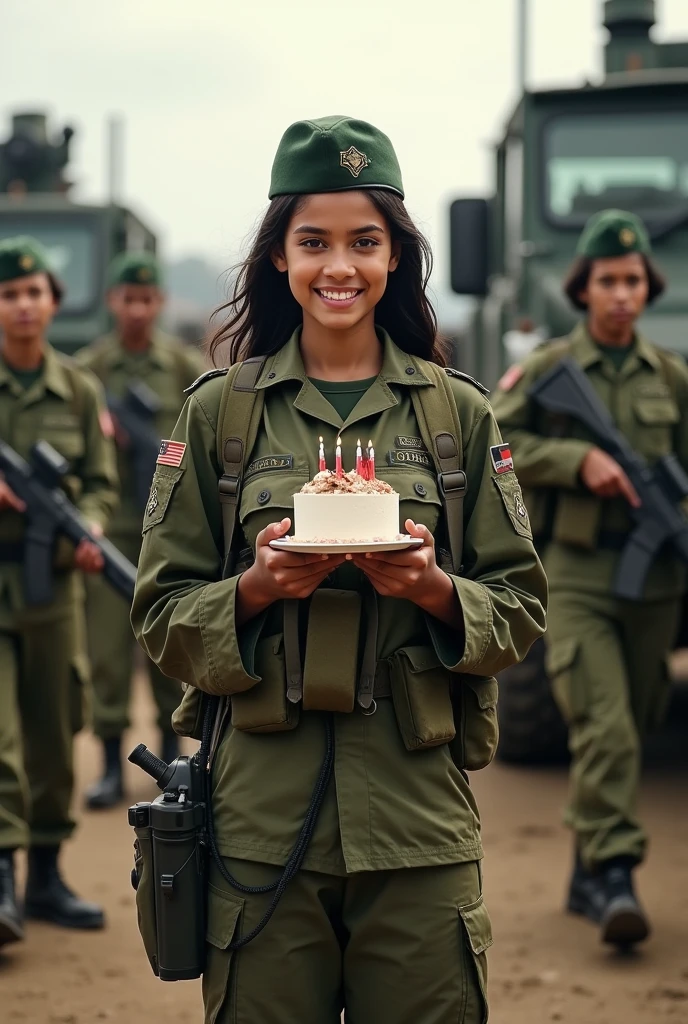 Indonesian girl soldier celebrating birthday
