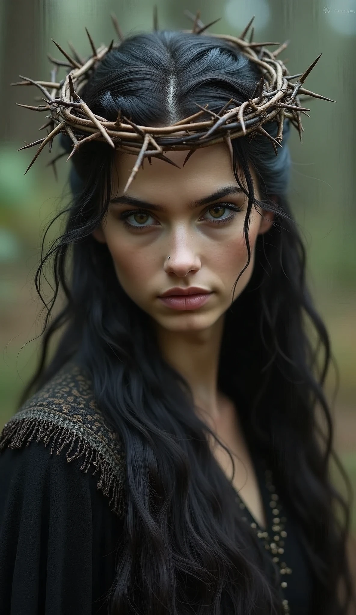Thorns pierce the body,Long hair,Glowing eyes,Crown of Thorns,grace,Queen of Thorns