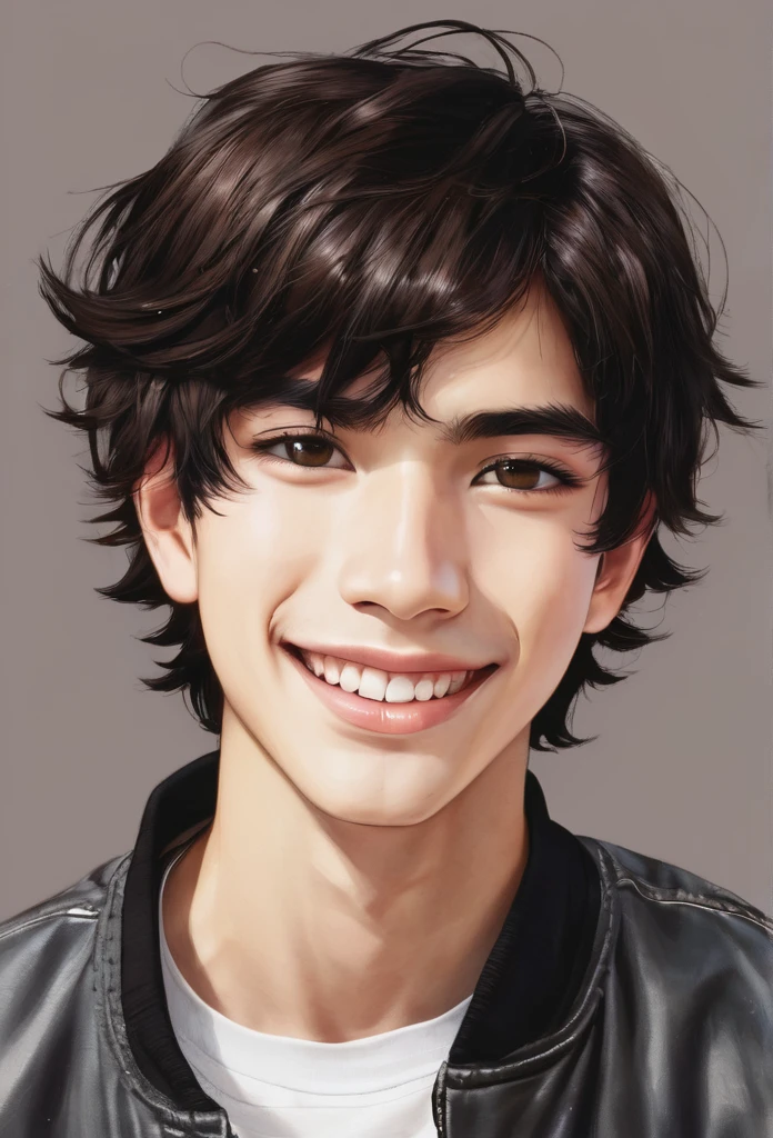 Teen,male,dark hair, thin body,  black skin, brown eyes, white teeth, whole body 