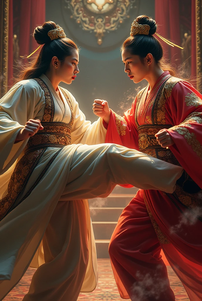 Chinese and japanese queen kicking each other 