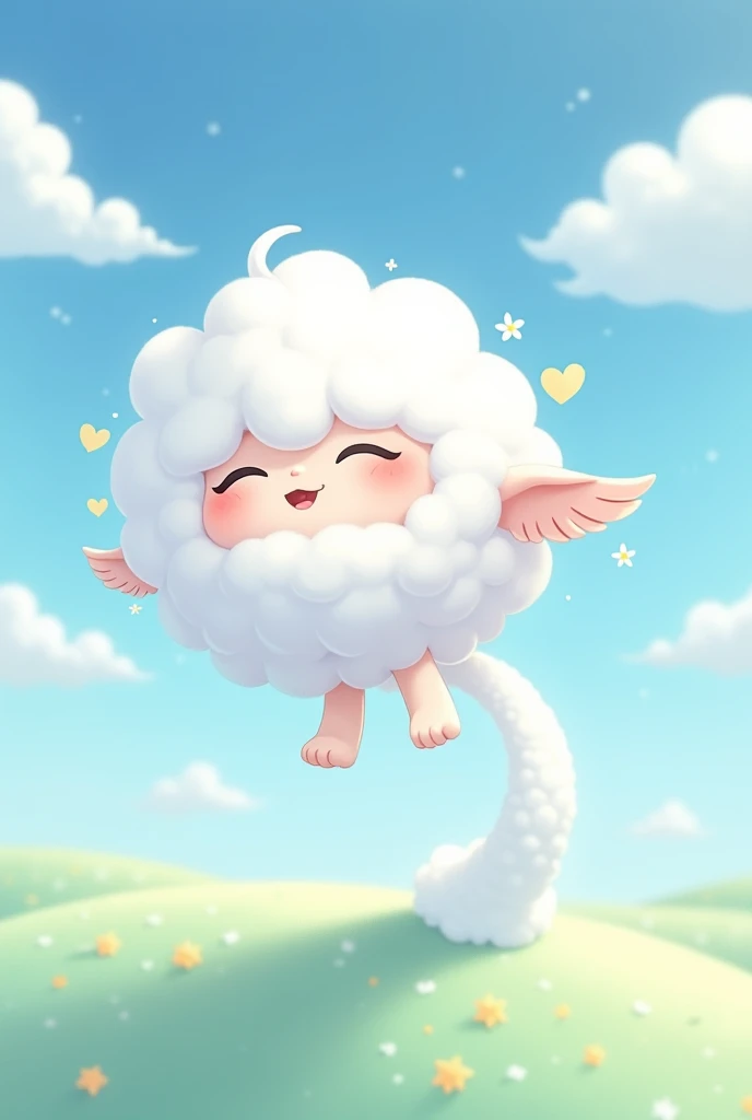 1 concpet art of a cartoon character have leg and arm
, cloud, pure, lovely, gentle, flying, dreamy, adventurous, exploring and always protecting friends