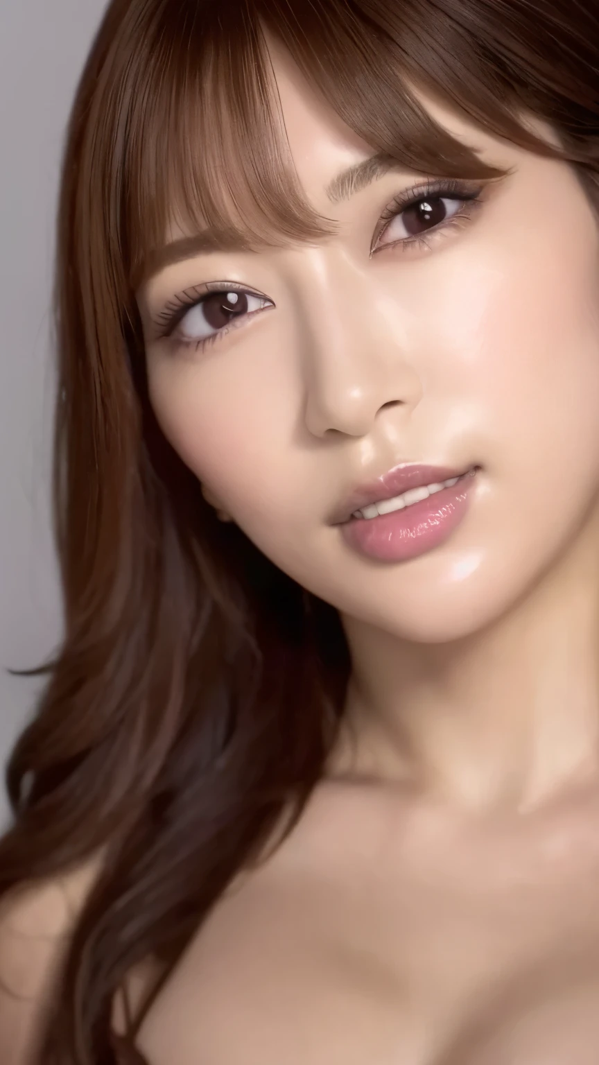 (Highest quality、8k、Award-winning works、Ultra-high resolution)、One beautiful woman、(Wearing a shiny tight swimsuit)、(blonde:1.1)、Bright color contacts、Perfect Makeup、Bright and shiny lipstick、(Very heavy makeup:1.2)、(Deep pink around the eyes:1.1)、Beautiful bright eyeshadow、Heavy makeup around the eyes、(Huge breasts:1.2)、very long wavy hair、(Romantic affection:1.1)、The best smile he had when he saw me、(Many of them emphasize the body line..:1.1)、(Strongly blurred vibrant Harajuku city background:1.1)、(Strongly blurred background:1.1)、Accurate anatomy、(Ultra-high resolutionの完璧な美しい歯:1.1)、Ultra-high definition beauty face、Ultra HD Hair、Ultra HD Shining Eyes、輝くUltra-high resolutionの美肌、Ultra-high resolutionの艶やかな唇, Very detailed, Nose and mouth,Face Focus, Extreme close-up of face and upper body,Glossy lips with visible lip wrinkles
