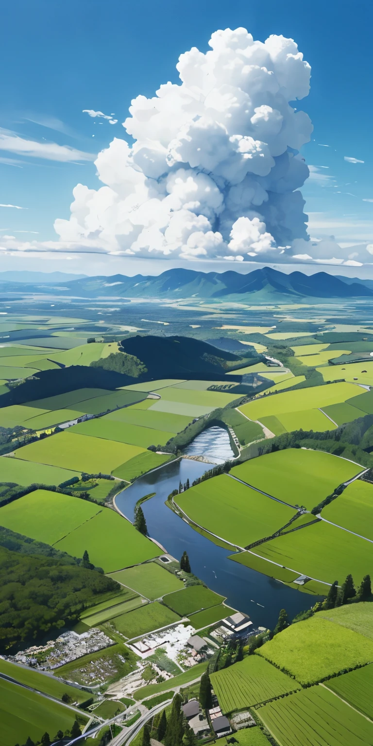 Satoyama in the Japanese countryside、The summer sunshine is dazzling、I see a big cloud、From below^_^Looking up at the landscape angle