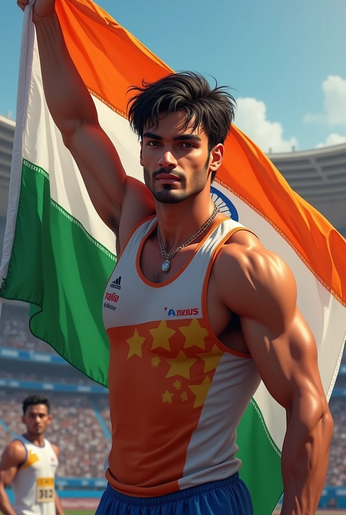 Neeraj chopda, india Flag in hand 