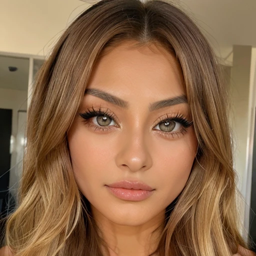 Stunning big-eyed 18yo Asian trish stratus, make-up, kohl and fake lashes, long blonde curls, g-cups hazel eyes