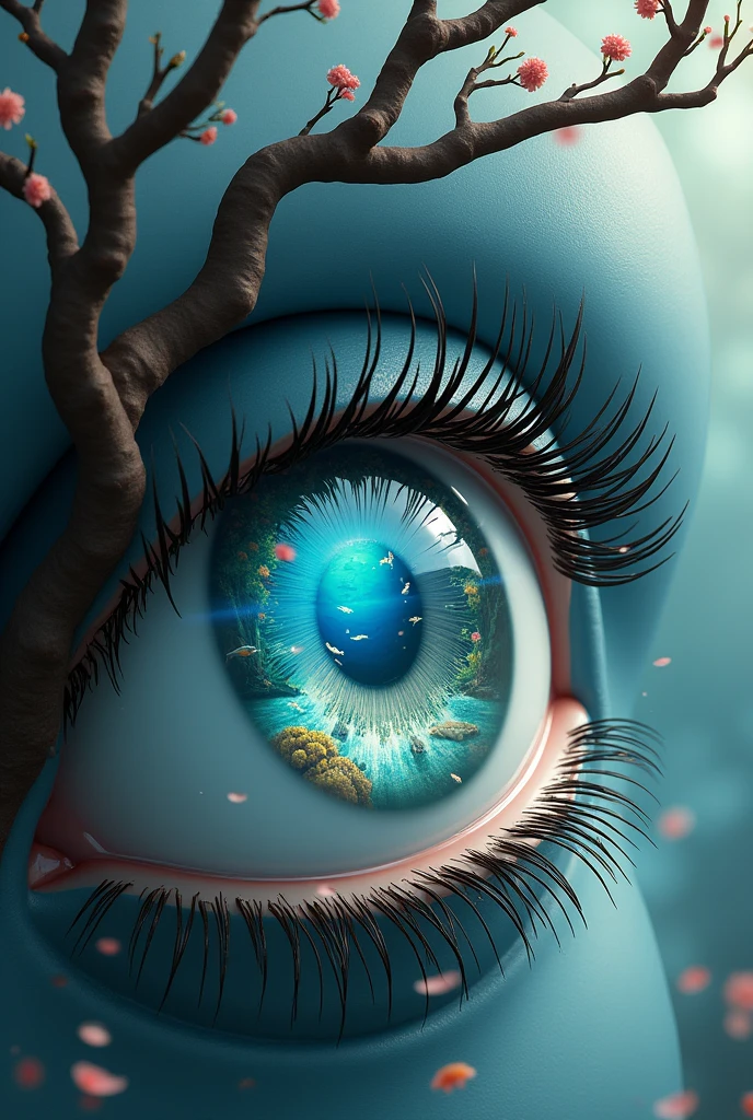 Make an eye that have different hidden things that can be seen in there (like for example the iris have ocean and the eyelash is a tree) 