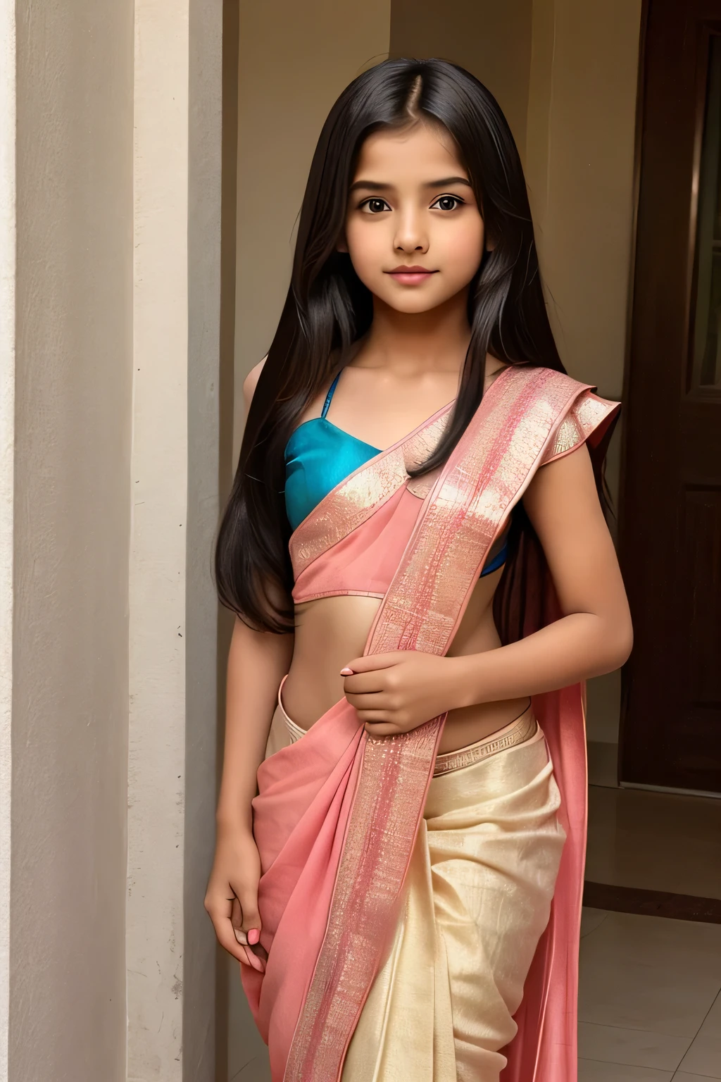 cute hot girl with different stylish modern long hair with colour full saree with cute hot pic