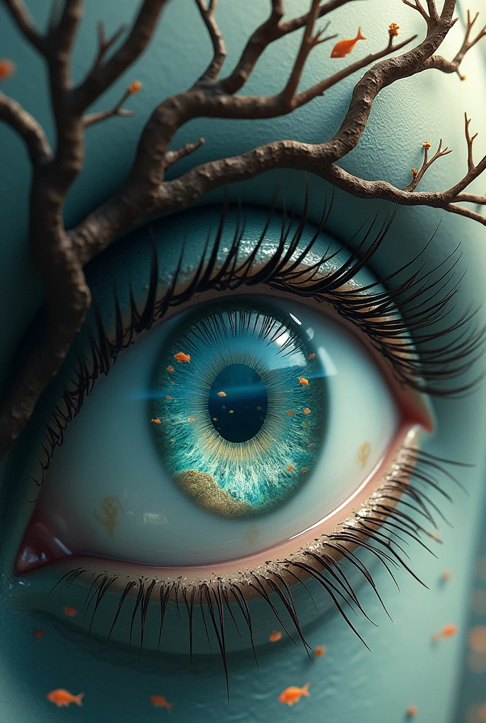 Make an eye that have different hidden things that can be seen in there (like for example the iris have ocean and the eyelash is a tree) make it not so visible