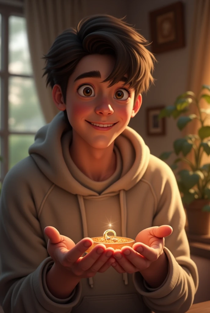 A young man getting a ring as gift