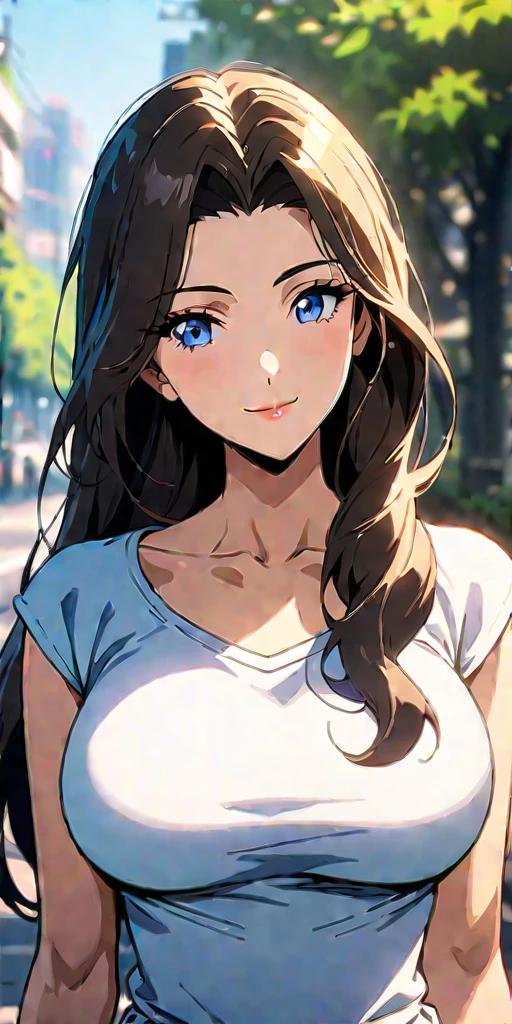 ((Highest quality、masterpiece、anime style、best quality、high resolution、8k、detailed、ultra-detailed:1.3))、Long legs:1.2, Beautiful woman with perfect figure:1.4、(Smiling:1.2), double eyelid、30-year-old female、((((One Woman,beautiful face,Beautiful face、Outdoor,upper body:1.5)))),Big Breasts、High resolution, accurate, Anatomically correct, High-resolution model, high quality, Very detailed, Ultra high definition