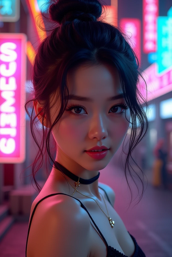 Best image quality (8k, High resolution, masterpiece: 1.2), Very detailed, Random Hairstyles, 26-year-old woman, 

Extraordinary beautiful girl、Cute and beautiful face details、(Dealing with the Children_v1:0.008)、Japanese idol poster、A fantastic night town with the neon letters &quot;SUMMER&quot; shining