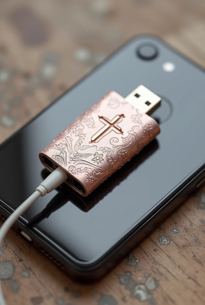 a power bank that’s a size of a flash drive that can also be stuck on the phone while charging that looks modern and ancient and girly and has cravings of a cross