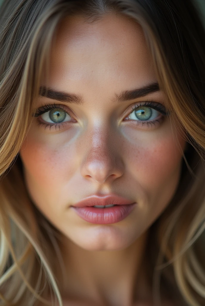 Photo of Ukrainian woman. Fits the face. 25 years old, sharp chin, raw photo, masterpiece, highly detailed photo, DSLR, photorealistic 3.9, ultra high resolution, top quality, pink lips, perfect makeup, big, bright green eyes, white