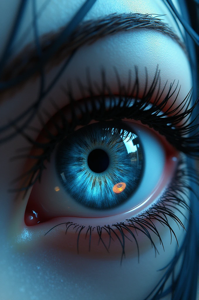 Make an eye with overlapping feather-like textures around the eye that give the impression of layers or depth, making the eye appear more three dimensional. Deepen the shadows around the eyelid and under the eye, while brightening the highlights in the iris to create a strong contrast that makes the eye appear as if it's popping out of the canvas. Hide small images, like a reflection of a cityscape or a silhouette of a face, within the iris or surrounding area. This can make the artwork more intriguing as viewers discover hidden details. Add realistic highlights on the cornea that mimic the reflection of a window or light source, making the eye look wet and more life-like.