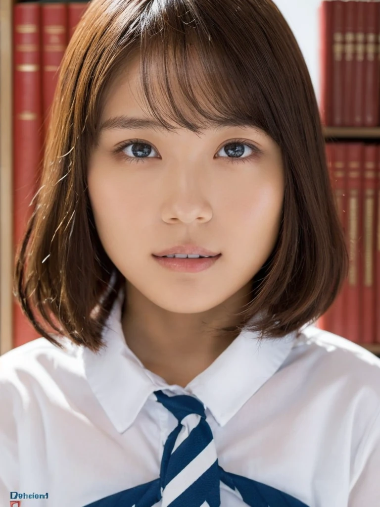 One Girl, (beautiful girl, Delicate girl:1.3), (************:1.3),
break, (Uniform Costume:1.3),
break, (Standing in the library:1.2),
break, Very beautiful eyes, (Symmetrical eyes:1.3),
break, Small breasts, Brown eyes, Parted bangs, Brown Hair, (Upper teeth, The best smile:0.2),
break, (Eye and facial details:1.0),
break, (masterpiece, Highest quality, Very detailed, Detailed face, 8k)