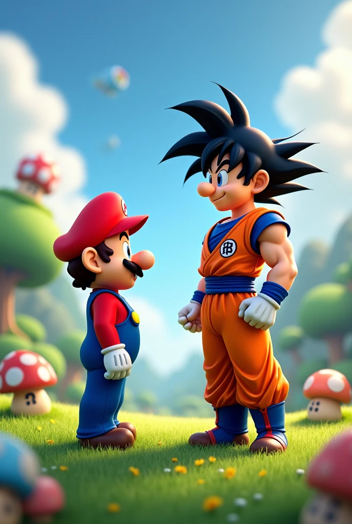Super Mario and Goku greeting each other