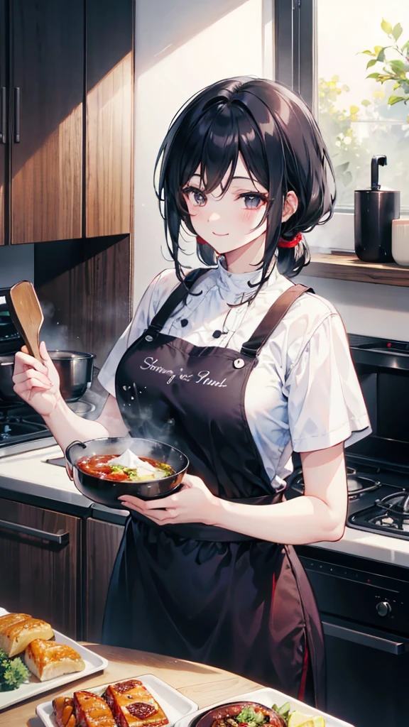 Couple cooking together in the kitchen、A scene full of smiles
,Black Hair,Simple clothing,masterpiece, 8k octane