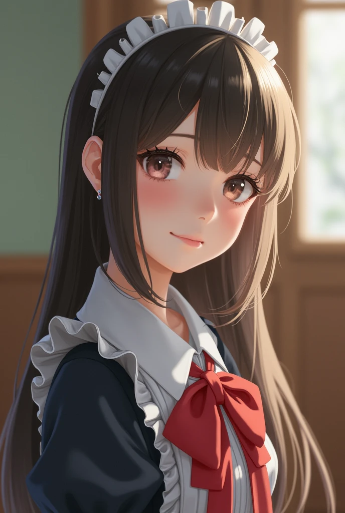 Realistic live-action、Focus on the face of a cute high school girl、Maid outfit。